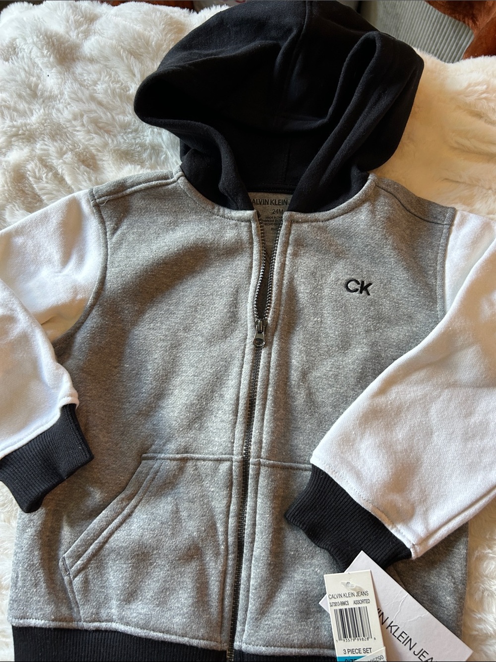 Calvin Klein Gray, White & Black Hooded Zip Sweatshirt